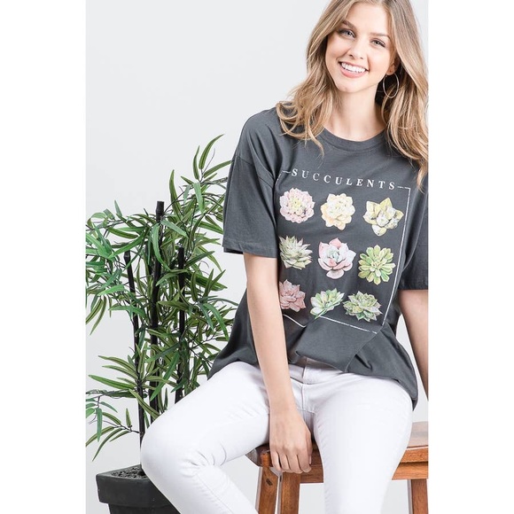 🆕 Charcoal Succulents Oversized Graphic Tee - Picture 7 of 10